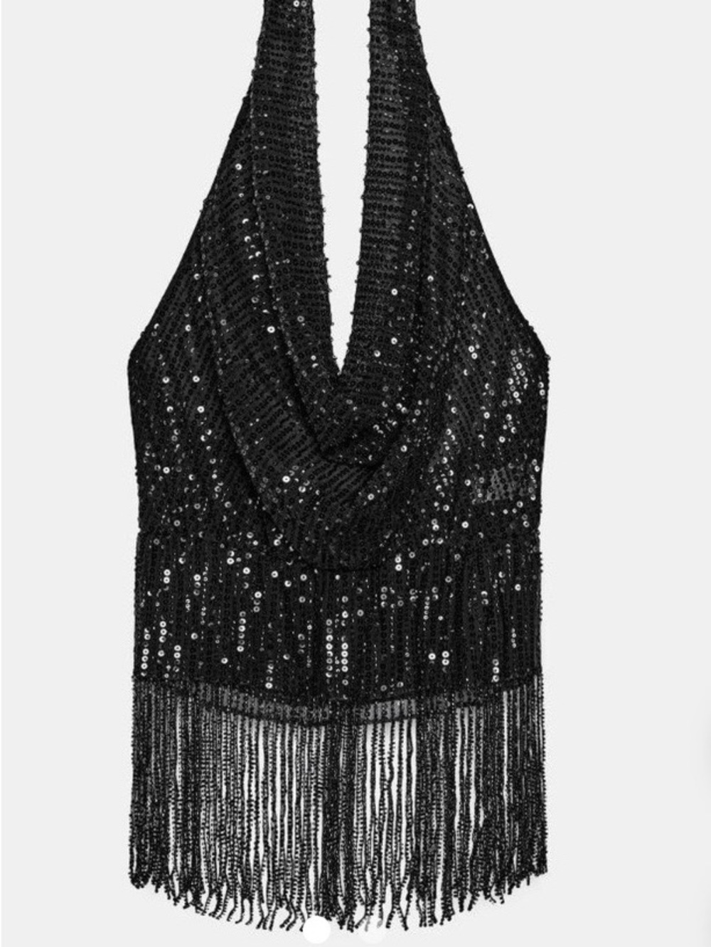 Zara Black Sequin Halter Fringe Top